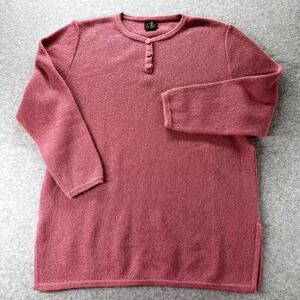 Mon Repos Womens Alpaca Wool Henley Sweater Large Pink Knitted Long Sleeve